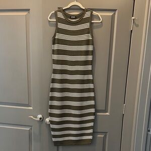 Striped Olive and White Midi Dress